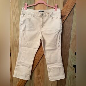 D Jeans Beige/Off White Cream Frayed Crop Jeans Size 14